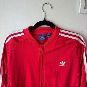 adidas Red Track Jacket with White Stripes and Trefoil